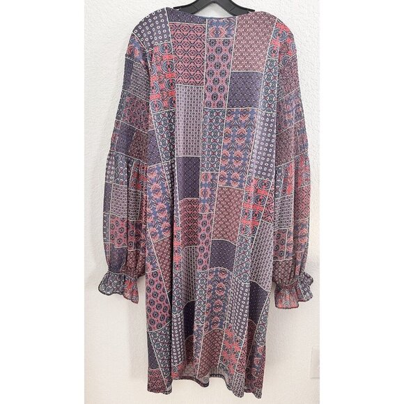 Cato Blue & Red Patchwork Balloon Sleeve‎ Lined Dress Womens Size 22/24W Boho - Picture 6 of 11